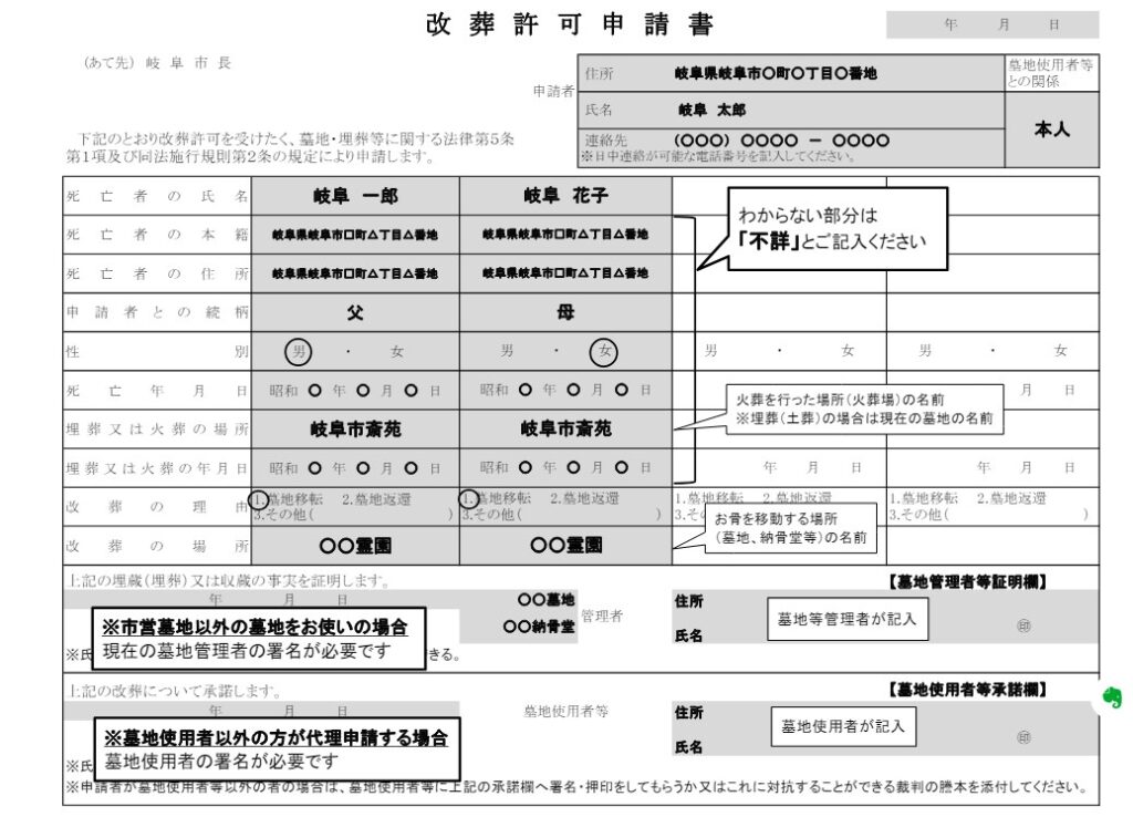 改葬許可申請書