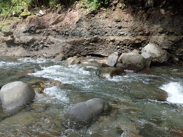 対岸の岩の間